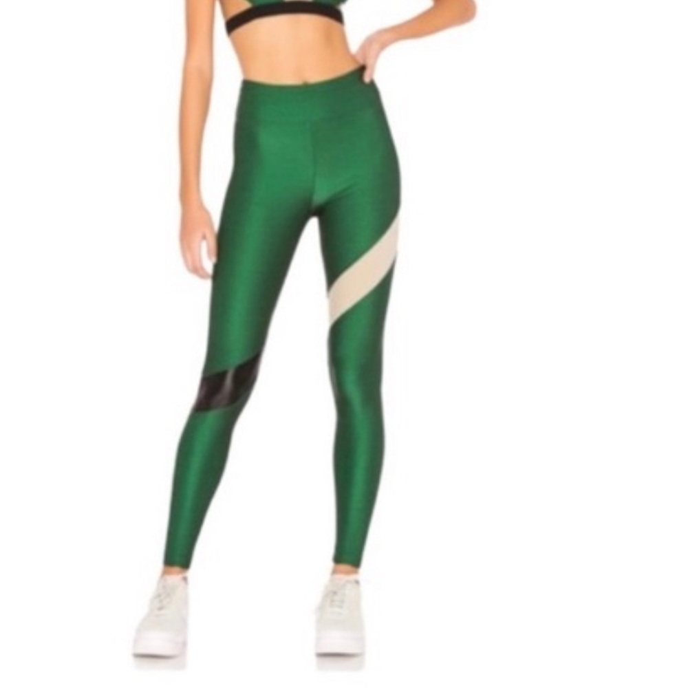 Koral Aello Shantung High Rise Legging in Dark Green, Black & Caqui Sz S